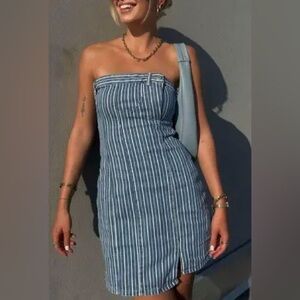 Zara NWT  Blue and White denim Striped Strapless Tube Dress Size L ref 9213/013